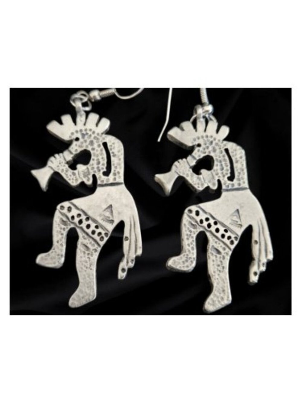 Vintage Sterling Silver Kokopelli Hook Dangle Earrings